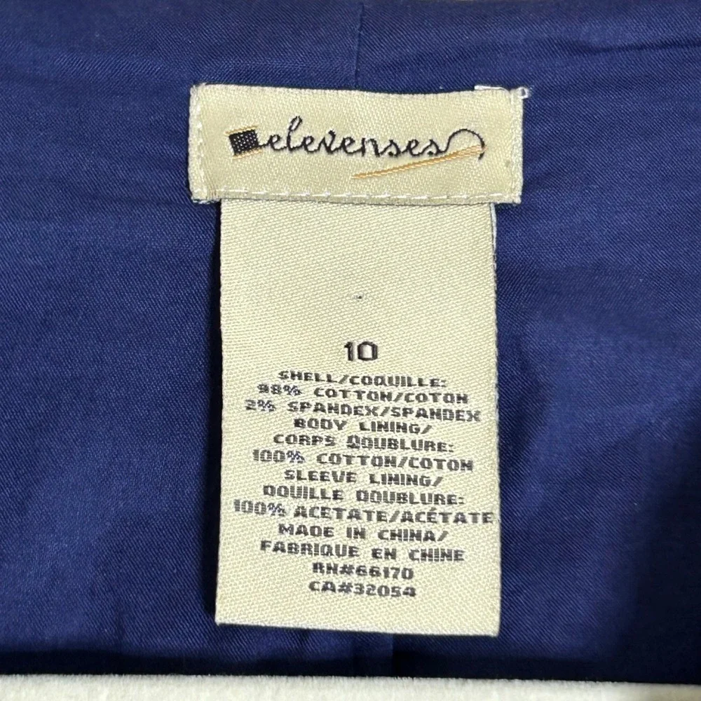 Elevenses Floral Trench Coat Women M 10 Blue Botanical Belted Jacket Cottagecore